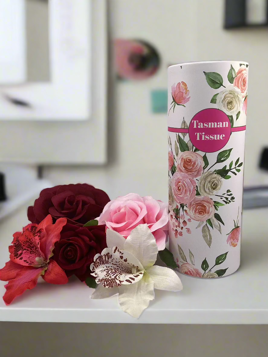 Paper tissue in flower cylindrical container for car and desk