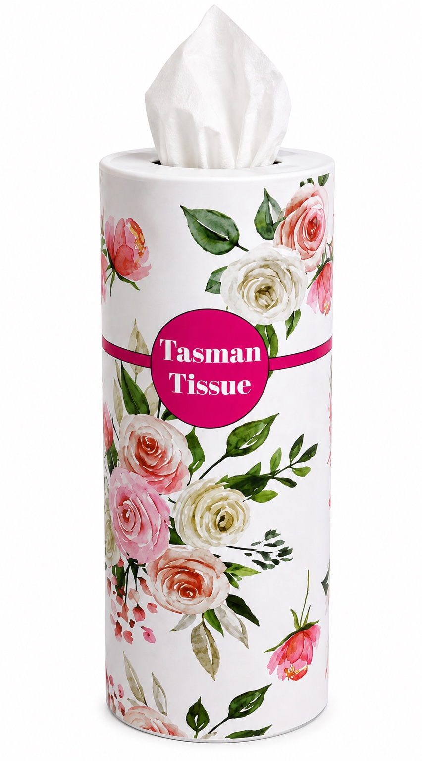 Facial tissue in Flowers cylindrical container