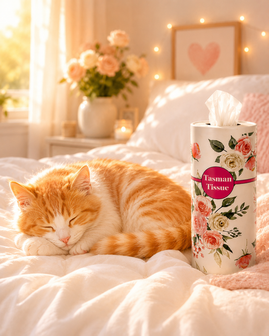 Facial tissue in Flowers cylindrical container