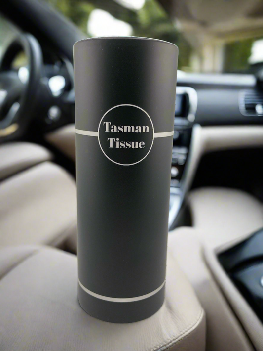 Paper tissue in black silver cylindrical container