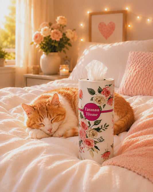 Facial tissue in Flowers cylindrical container